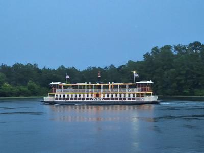 Serene Dreamy Evening Riverboat Reflections Panorama.jpg