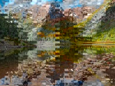 Vibrant Abstract Still Maroon Lake Bells Reflections Memory.jpg