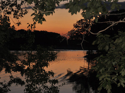 Misty Fiery Sunset Reflections on Still Lake Still Water Capture.jpg